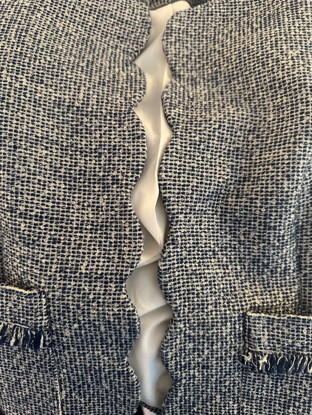 Banana Republic Women's Blue Cream Silver Tinsel Scallop Lapel Blazer Size 2 - Picture 6 of 8